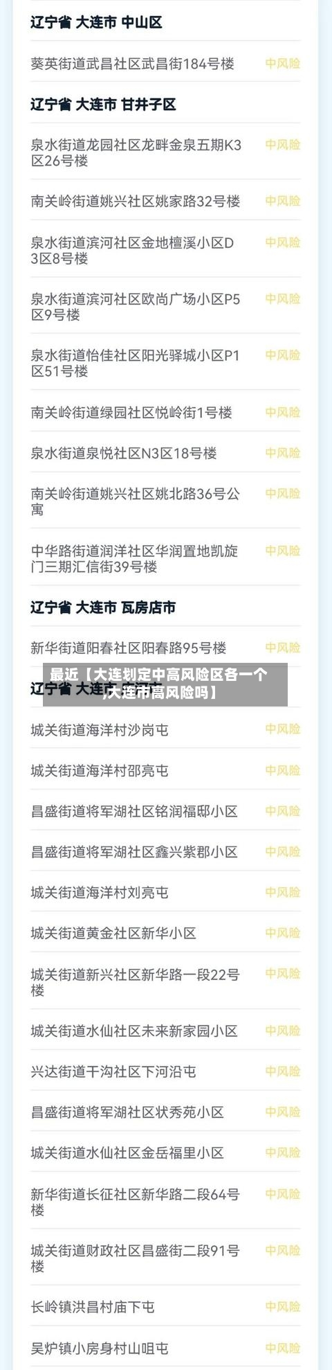 最近【大连划定中高风险区各一个,大连市高风险吗】