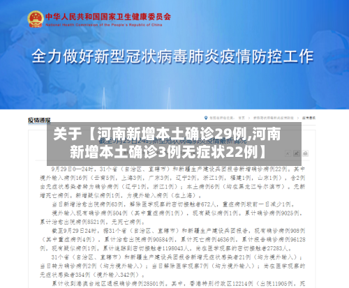 关于【河南新增本土确诊29例,河南新增本土确诊3例无症状22例】