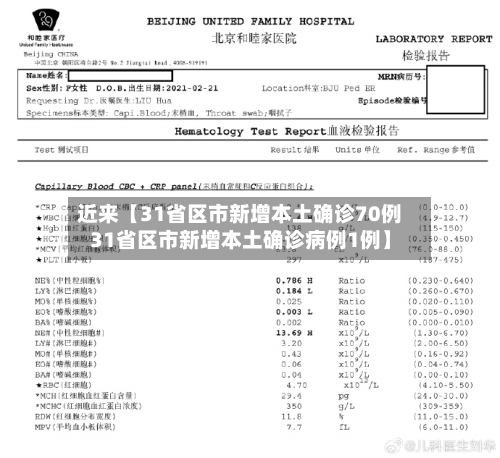 近来【31省区市新增本土确诊70例31省区市新增本土确诊病例1例】