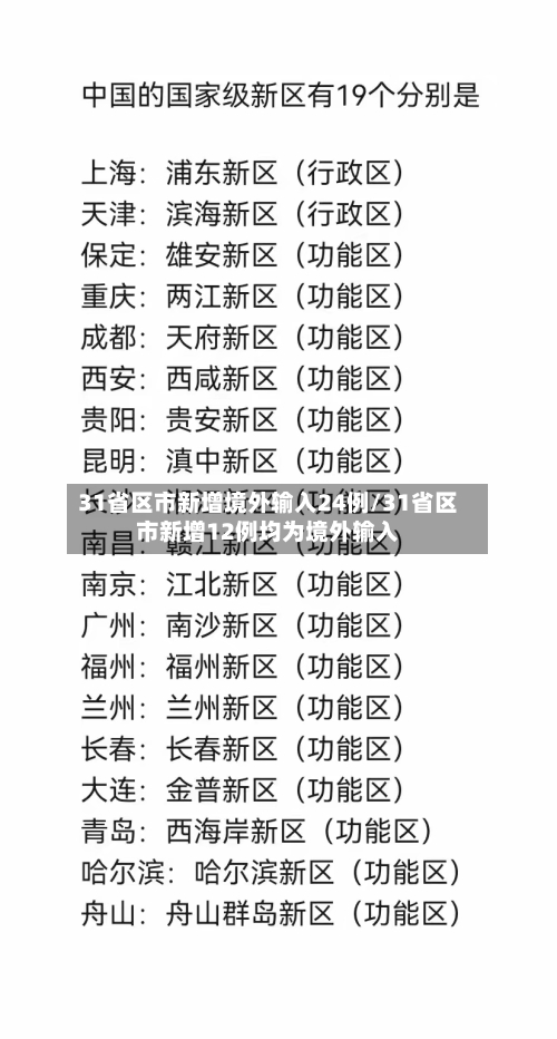31省区市新增境外输入24例/31省区市新增12例均为境外输入
