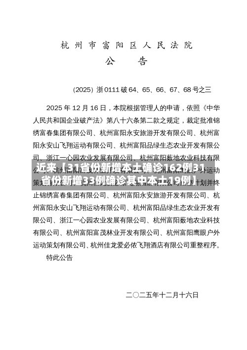 近来【31省份新增本土确诊162例31省份新增33例确诊其中本土19例】