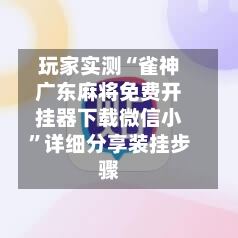 玩家实测“雀神广东麻将免费开挂器下载微信小”详细分享装挂步骤