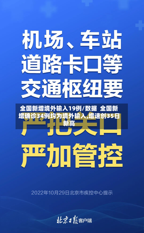 全国新增境外输入19例/数据  全国新增确诊34例均为境外输入,增速创35日新高